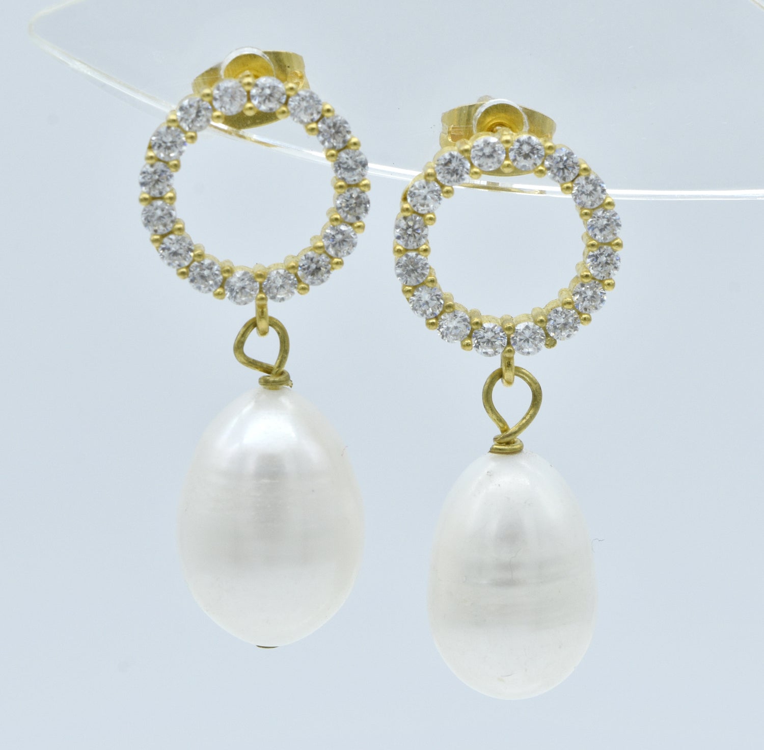 Aylas Pearl Zircon earrings - 21ct Gold plated semi precious gemstone - Handmade in Ottoman Style by Artisan