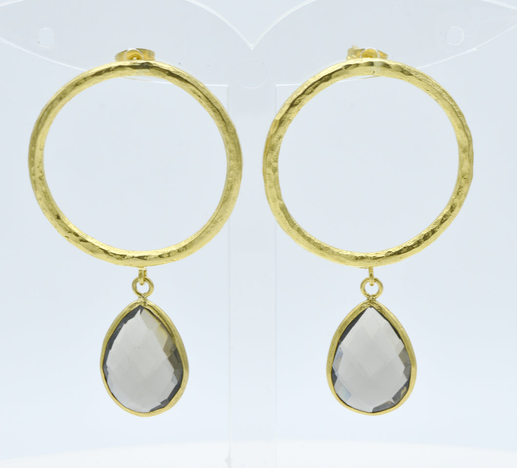 Aylas Smoky quartz earrings - 21ct Gold plated semi precious gemstone - Handmade in Ottoman Style by Artisan