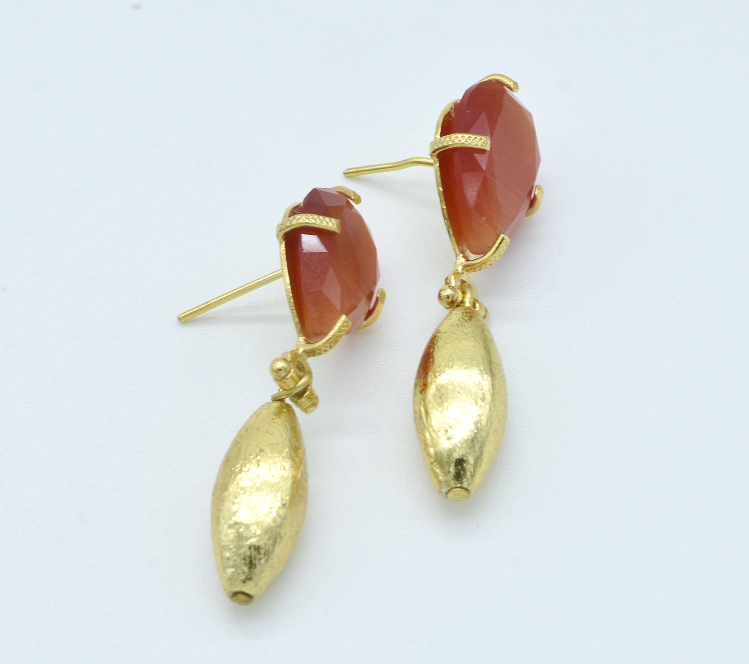 Aylas Cat Eye earrings - 21ct Gold plated semi precious gemstone - Handmade in Ottoman Style by Artisan