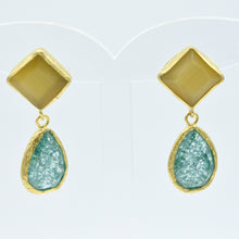 Aylas Crackled Zircon and Cat Eye earrings - 21ct Gold plated semi precious gemstone - Handmade in Ottoman Style by Artisan