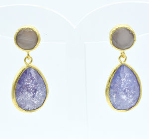 Aylas Cat Eye and Crackled Zircon earrings - 21ct Gold plated semi precious gemstone - Handmade in Ottoman Style by Artisan
