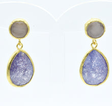Aylas Cat Eye and Crackled Zircon earrings - 21ct Gold plated semi precious gemstone - Handmade in Ottoman Style by Artisan