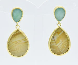 Aylas Jasper and Agate earrings - 21ct Gold plated semi precious gemstone - Handmade in Ottoman Style by Artisan
