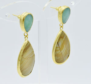 Aylas Jasper and Agate earrings - 21ct Gold plated semi precious gemstone - Handmade in Ottoman Style by Artisan