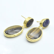 Aylas Tiger eye and Agate earrings - 21ct Gold plated semi precious gemstone - Handmade in Ottoman Style by Artisan