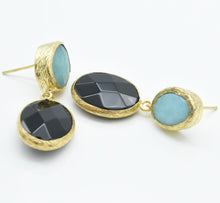 Aylas Onyx and Agate earrings - 21ct Gold plated semi precious gemstone - Handmade in Ottoman Style by Artisan