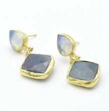 Aylas Moonstone and Labradorite earrings - 21ct Gold plated semi precious gemstone - Handmade in Ottoman Style by Artisan