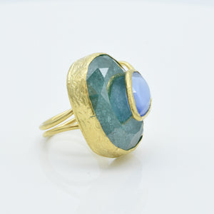 Aylas Crackled zircon and Cat eye ring - 21ct Gold plated brass - Handmade in Ottoman Style by Artisan