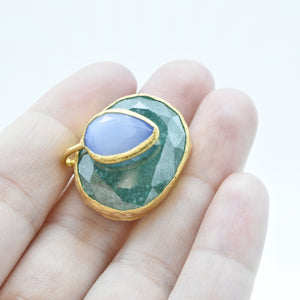 Aylas Crackled zircon and Cat eye ring - 21ct Gold plated brass - Handmade in Ottoman Style by Artisan
