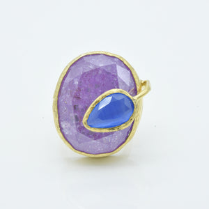 Aylas Moonstone and Zircon ring - 21ct Gold plated brass - Handmade in Ottoman Style by Artisan