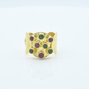 Aylas Ruby and Emerald adjustable ring - 21ct Gold plated 925 silver - Handmade in Ottoman Style by Artisan
