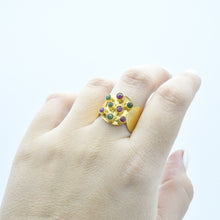 Aylas Ruby and Emerald adjustable ring - 21ct Gold plated 925 silver - Handmade in Ottoman Style by Artisan