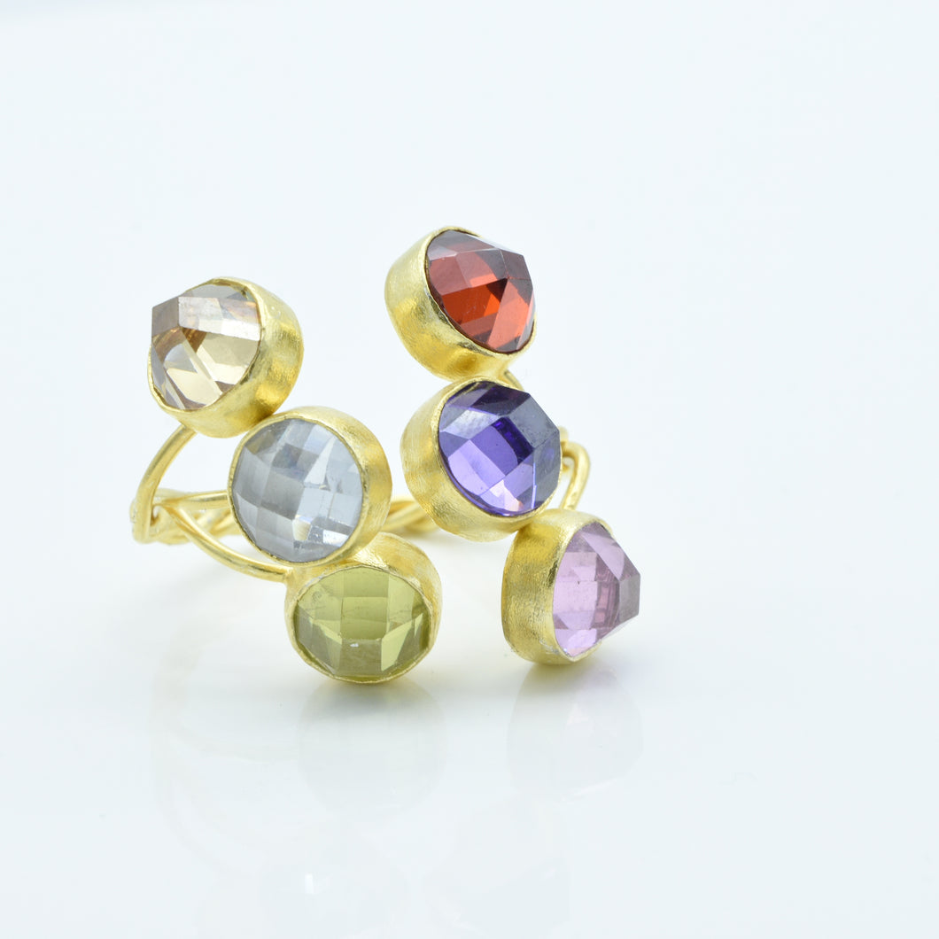 Aylas Crystal Quartz adjustable ring - 21ct Gold plated 925 silver - Handmade in Ottoman Style by Artisan