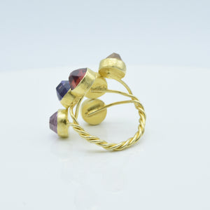 Aylas Crystal Quartz adjustable ring - 21ct Gold plated 925 silver - Handmade in Ottoman Style by Artisan