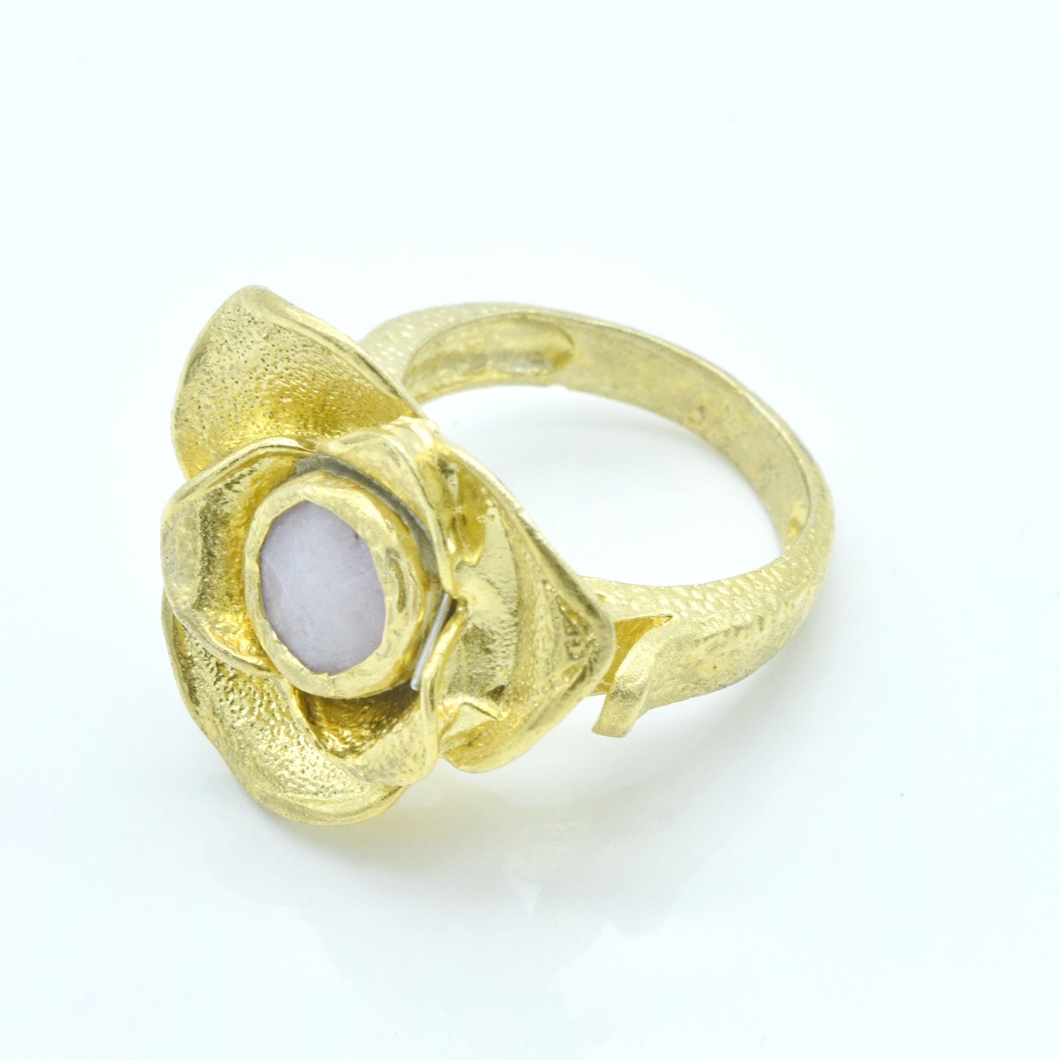 Aylas Agate Rose ring - 21ct Gold plated 925 silver - Handmade in Ottoman Style by Artisan