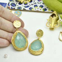 Aylas Chalcedony semi precious gemstone earrings - 21ct Gold plated Handmade