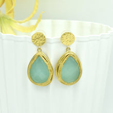 Aylas Chalcedony semi precious gemstone earrings - 21ct Gold plated Handmade