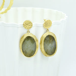 Aylas Labradorite semi precious gemstone earrings - 21ct Gold plated Handmade