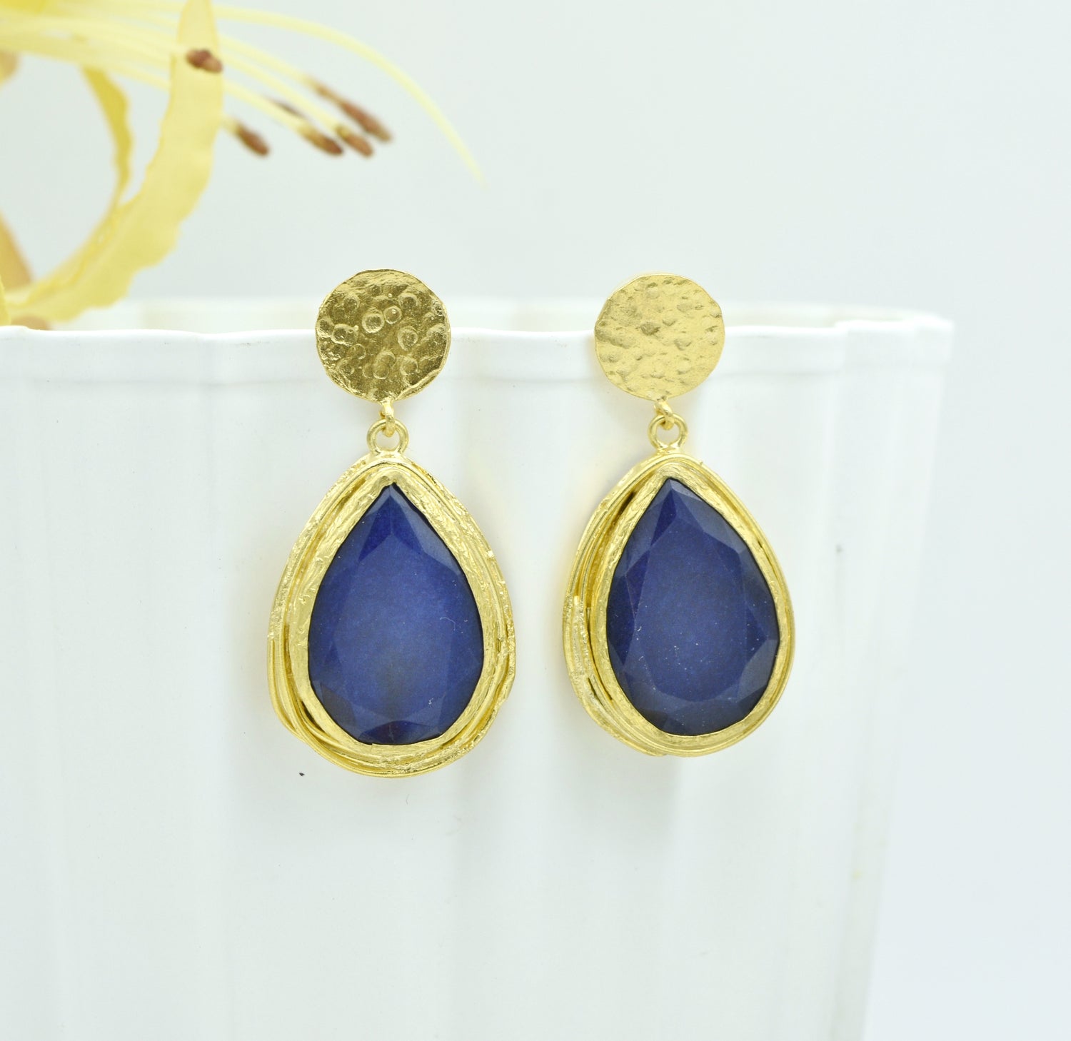 Aylas Jade semi precious gemstone earrings - 21ct Gold plated Handmade