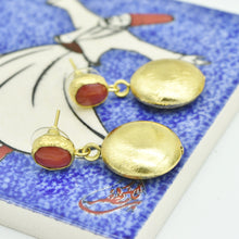 Aylas Red Coral semi precious gemstone earrings - 21ct Gold plated Handmade