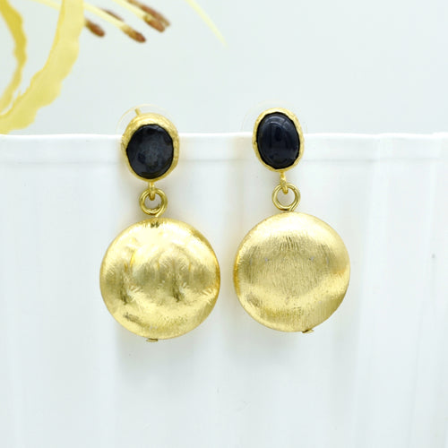 Aylas Onyx semi precious gemstone earrings - 21ct Gold plated Handmade