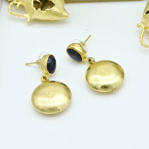 Aylas Onyx semi precious gemstone earrings - 21ct Gold plated Handmade