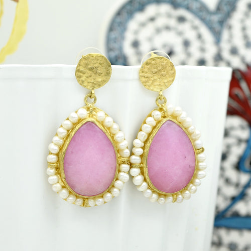 Aylas Pearl semi precious gemstone earrings - 21ct Gold plated Handmade