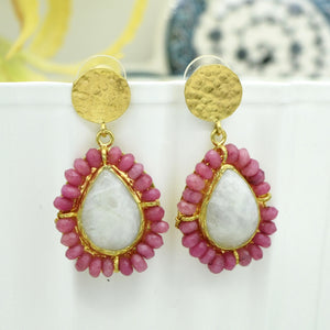 Aylas Moonstone Jade semi precious gemstone earrings - 21ct Gold plated Handmade