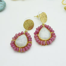 Aylas Moonstone Jade semi precious gemstone earrings - 21ct Gold plated Handmade