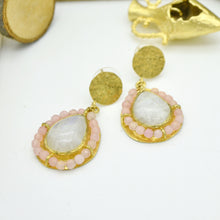 Aylas Moonstone Rose quartz semi precious gemstone earrings - 21ct Gold plated Handmade