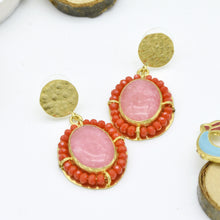 Aylas Red Coral, Agate semi precious gemstone earrings - 21ct Gold plated Handmade