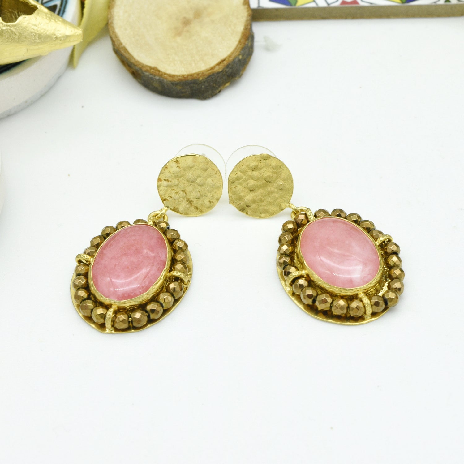 Aylas Hemitite, Agate semi precious gemstone earrings - 21ct Gold plated Handmade