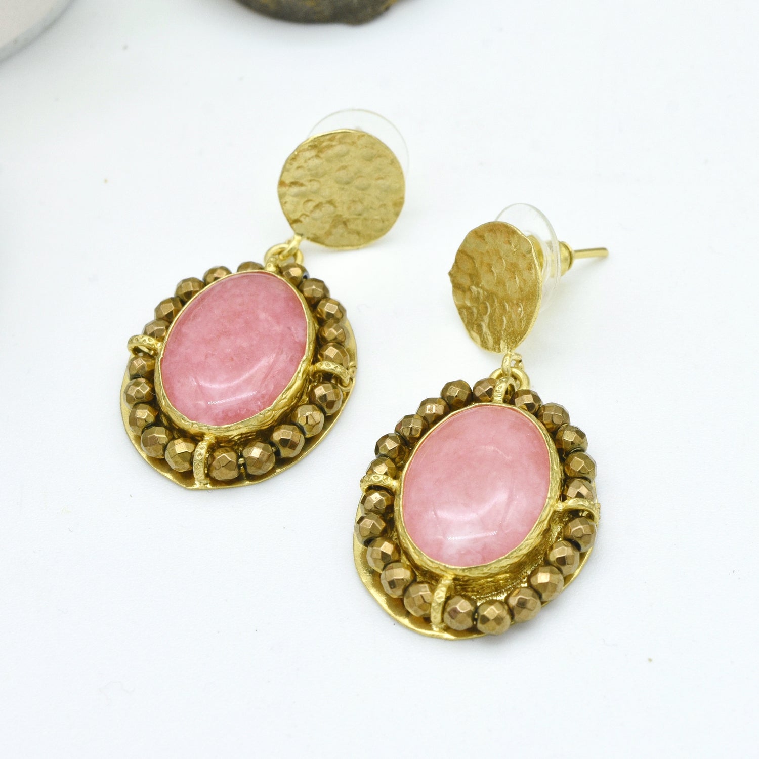 Aylas Hemitite, Agate semi precious gemstone earrings - 21ct Gold plated Handmade