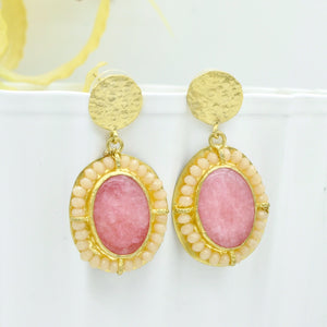 Aylas Rose quartz, Agate semi precious gemstone earrings - 21ct Gold plated Handmade