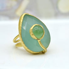 Aylas Chalcedony Jade semi precious gemstone adjustable ring - 21ct Gold plated brass