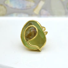 Aylas Rutilated Quartz semi precious gemstone adjustable ring - 21ct Gold plated brass