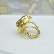 Aylas Rutilated Quartz semi precious gemstone adjustable ring - 21ct Gold plated brass