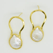 Aylas gold plated semi precious gem stone Mother Pearl earrings handmade - Ottoman Handmade Jewellery Hand Made Gold Plated