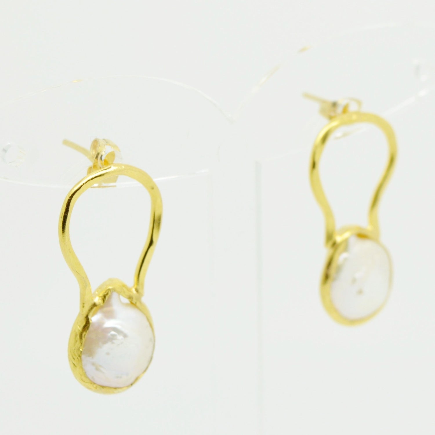 Aylas gold plated semi precious gem stone Mother Pearl earrings handmade - Ottoman Handmade Jewellery Hand Made Gold Plated