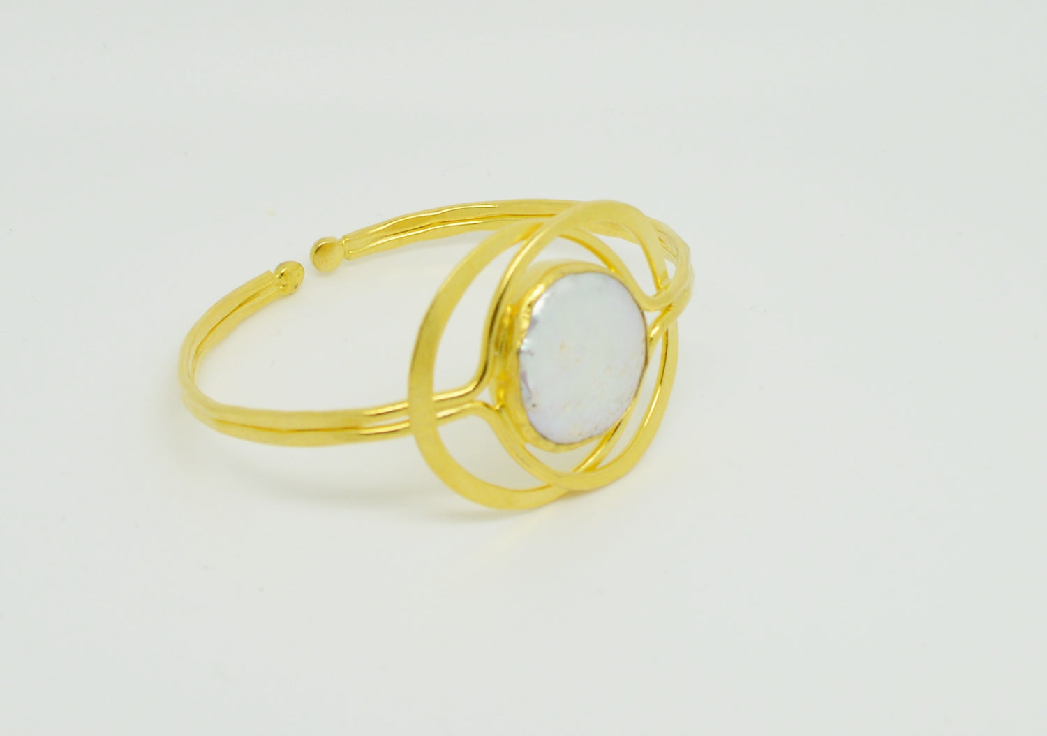 Aylas Pearl cuff/bracelet - Gold plated semi precious gemstone - Handmade in Ottoman Style