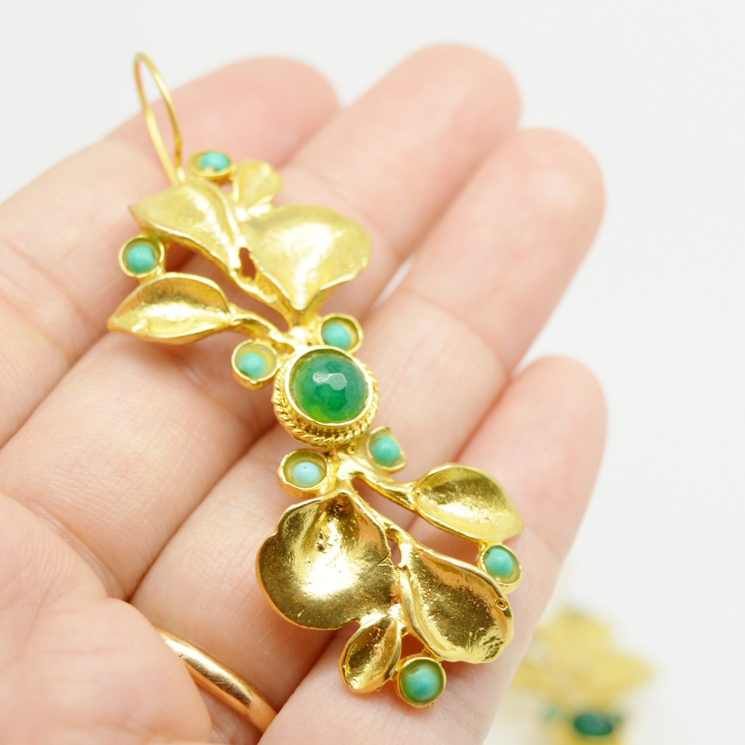 Aylas Agate earrings - Gold plated semi precious gemstone - Handmade in Ottoman Style