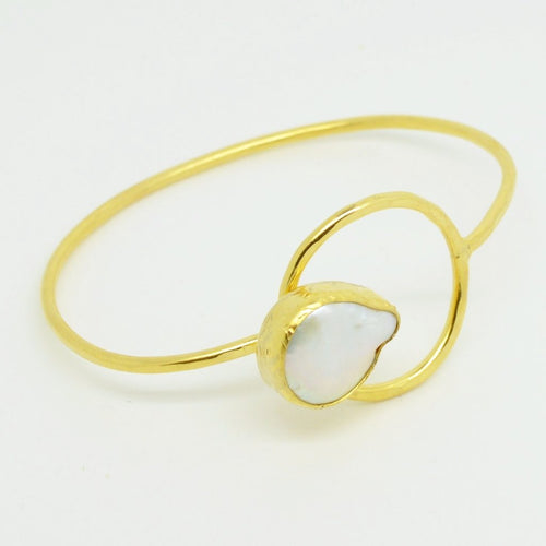 Aylas Pearl Cuff / Bracelet - 21ct Gold plated semi precious gemstone - Handmade in Ottoman Style by Artisan