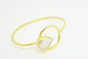 Aylas Pearl Cuff / Bracelet - 21ct Gold plated semi precious gemstone - Handmade in Ottoman Style by Artisan
