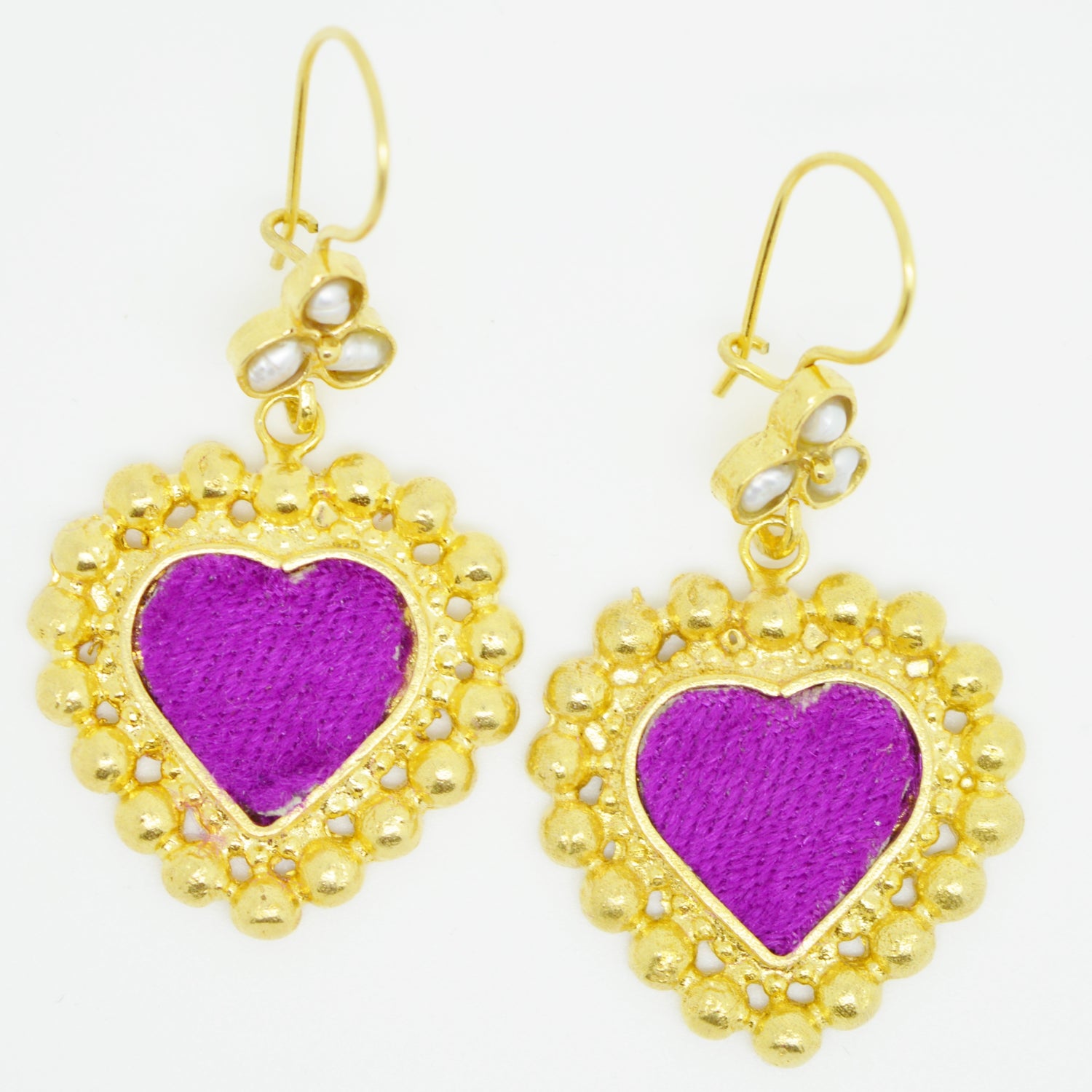 Aylas Pearl & Velvet earrings - Gold plated semi precious gemstone - Handmade in Ottoman Style