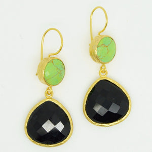 Aylas gold plated semi precious gem stone earrings Agate Tourmaline - Ottoman Handmade Jewellery Hand Made Gold Plated