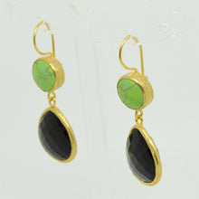 Aylas gold plated semi precious gem stone earrings Agate Tourmaline - Ottoman Handmade Jewellery Hand Made Gold Plated