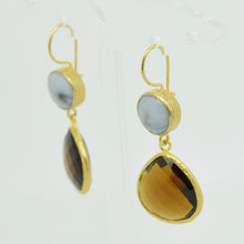 Aylas gold plated semi precious gem stone earrings Agate Smoky quartz - Ottoman Handmade Jewellery Hand Made Gold Plated