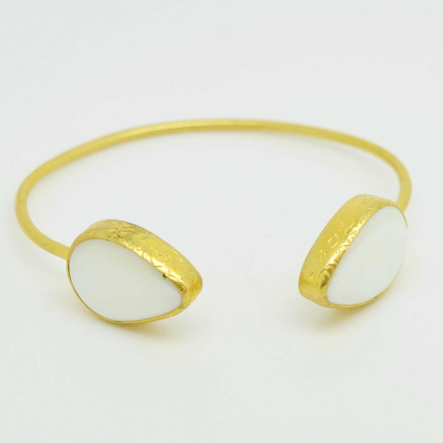 Aylas Mother Pearl Bracelet / Bangle - 21ct Gold plated semi precious gemstone - Handmade in Ottoman Style by Artisan