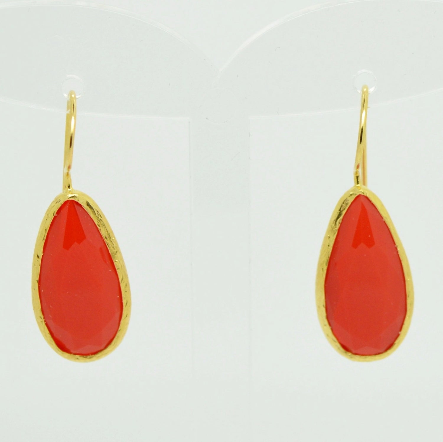 Aylas gold plated semi precious gem stone earrings teardrop red Carnelian - Ottoman Handmade Jewellery Hand Made Gold Plated