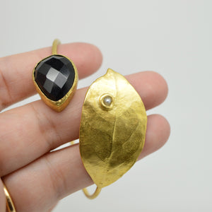 Aylas Leaf Tourmaline Cuff / Bracelet - 21ct Gold plated semi precious gemstone - Handmade in Ottoman Style by Artisan